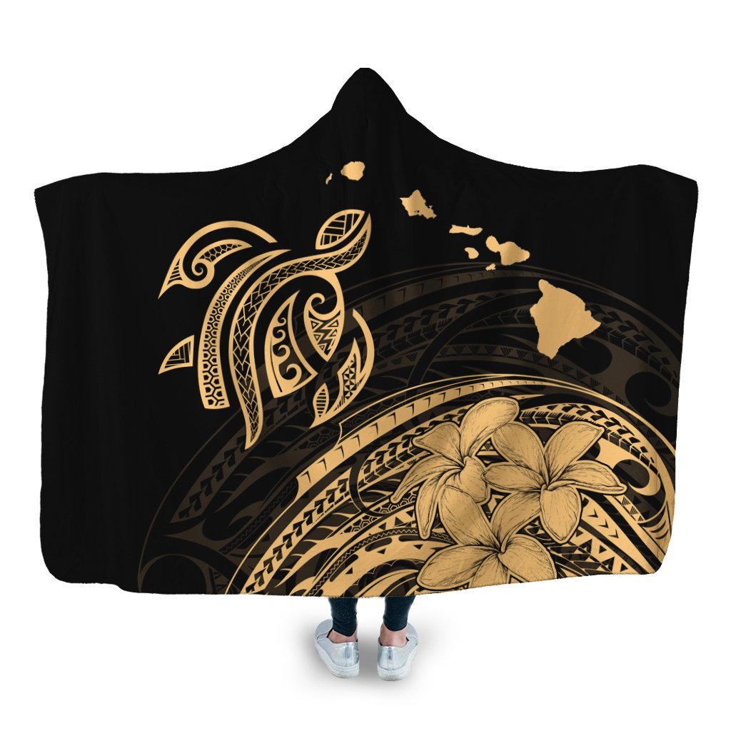 Hawaii Turtle Polynesian Map Plumeria Hooded Blanket - AH Hooded Blanket White - Polynesian Pride