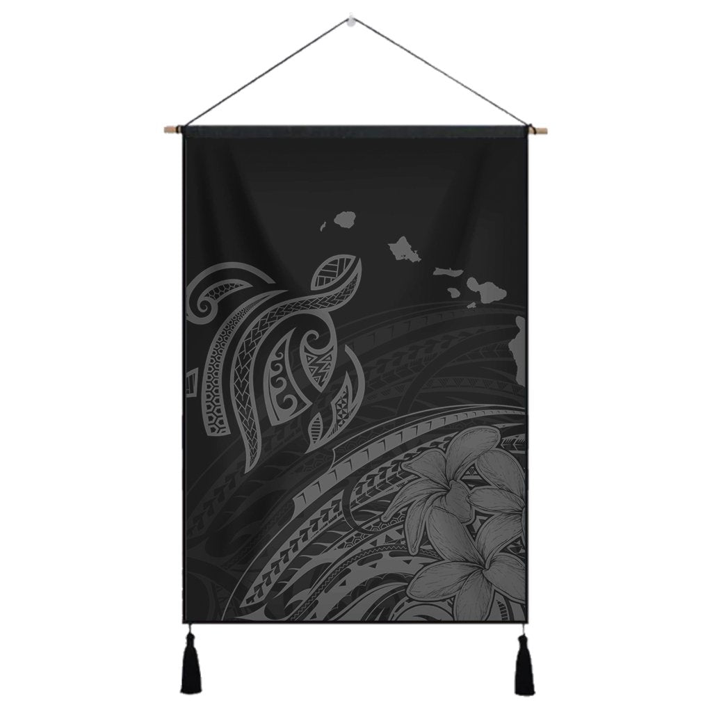 Hawaii Turtle Polynesian Map Plumeria Hanging Poster Gray - AH Hanging Poster Cotton And Linen - Polynesian Pride
