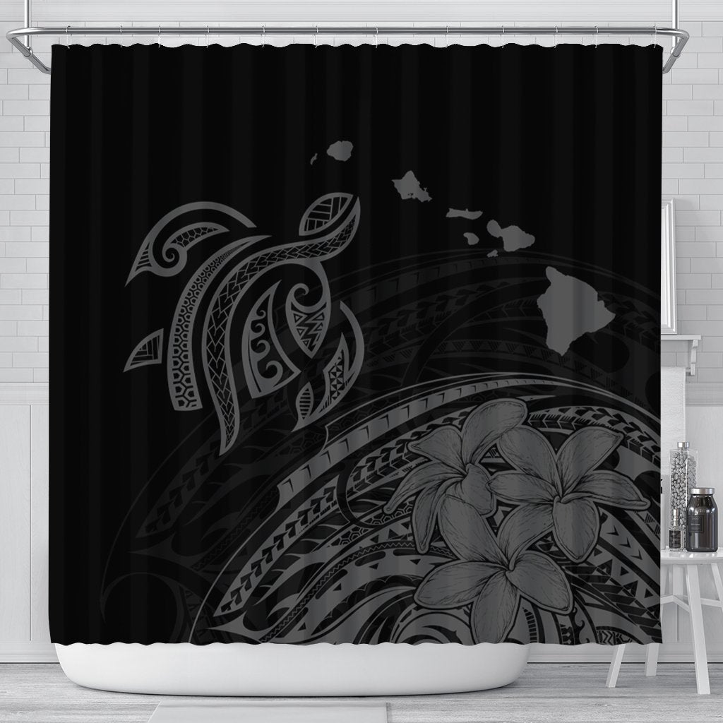 Hawaii Turtle Polynesian Map Plumeria Shower Curtain Gray - AH 177 x 172 (cm) Black - Polynesian Pride