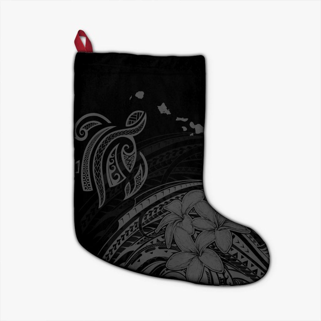 Hawaii Turtle Polynesian Map Plumeria Christmas Stocking Gray - AH Christmas Stocking 26 X 42 cm Black - Polynesian Pride