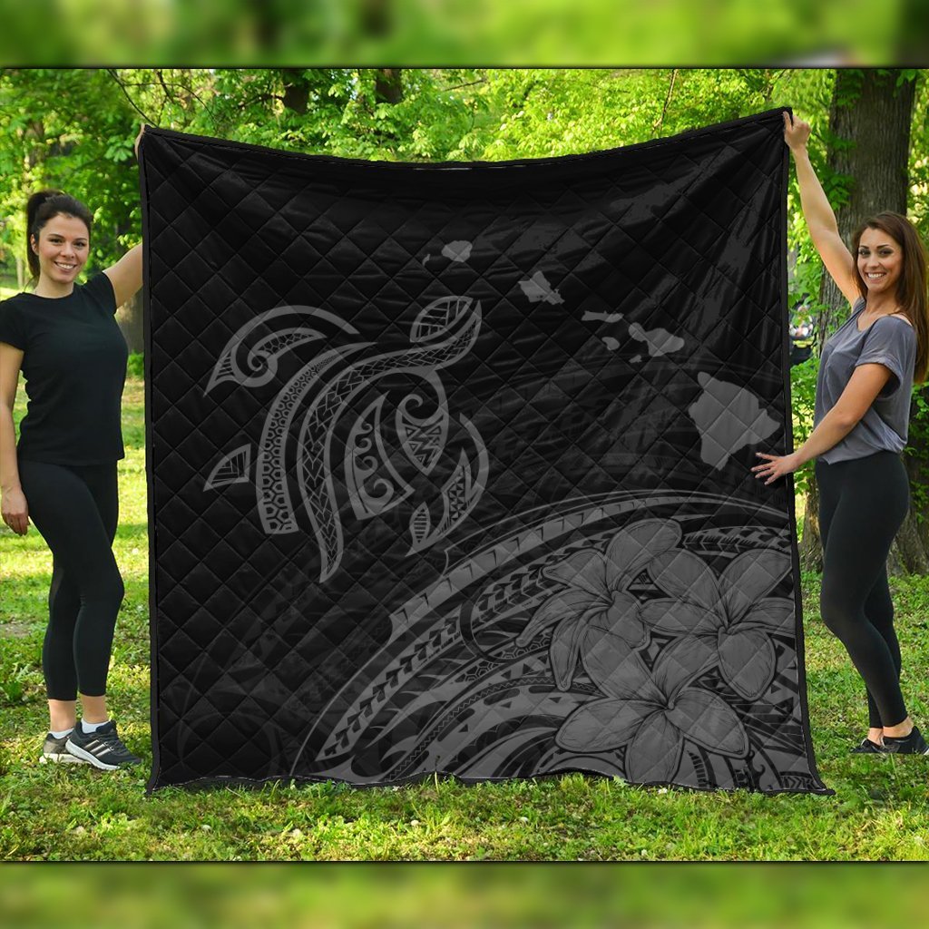 Hawaii Turtle Polynesian Map Plumeria Premium Quilts Gray - AH Black - Polynesian Pride