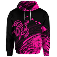Custom Hawaii Turtle Polynesian Map Plumeria Hoodie Pink - Polynesian Pride