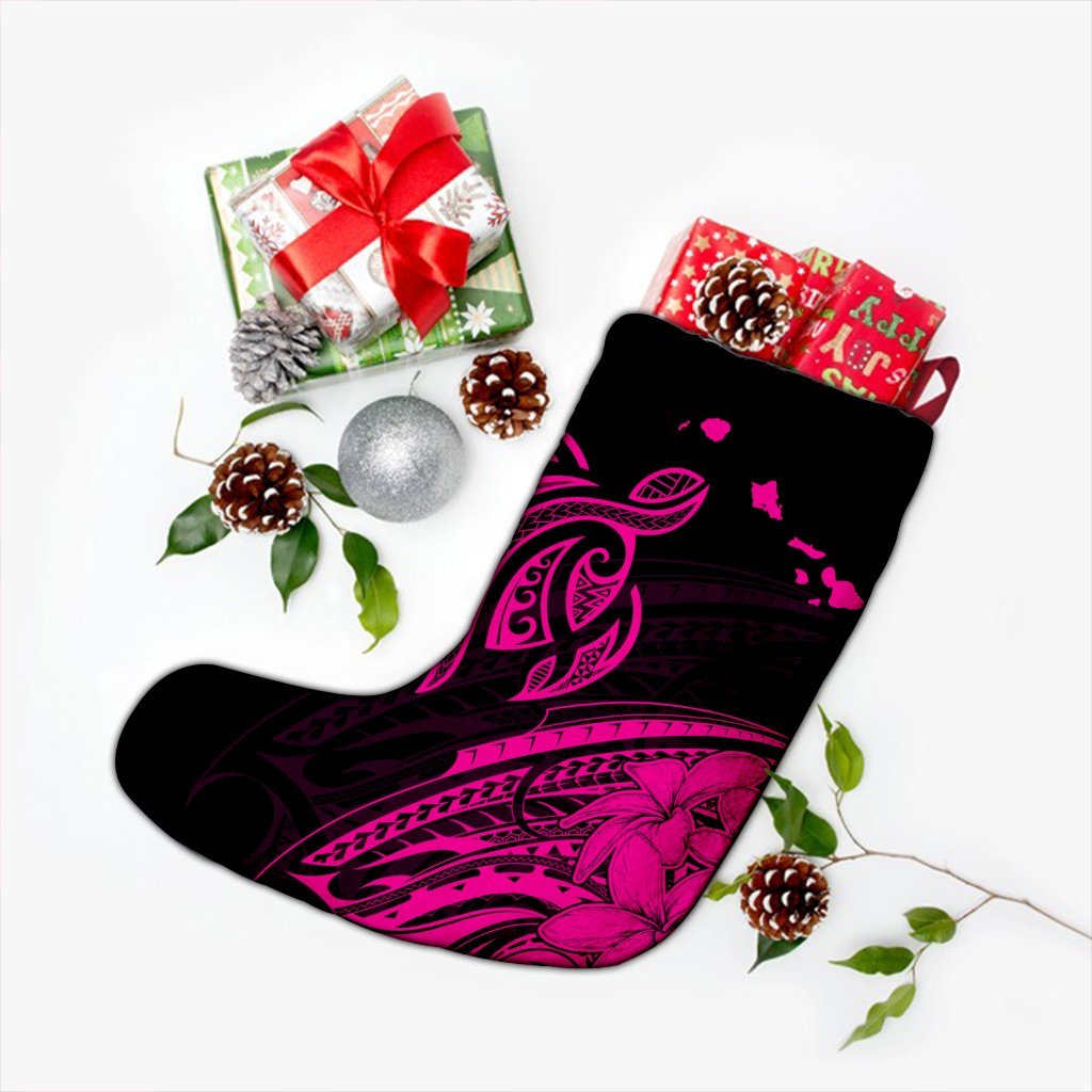 Hawaii Turtle Polynesian Map Plumeria Christmas Stocking Pink - AH - Polynesian Pride