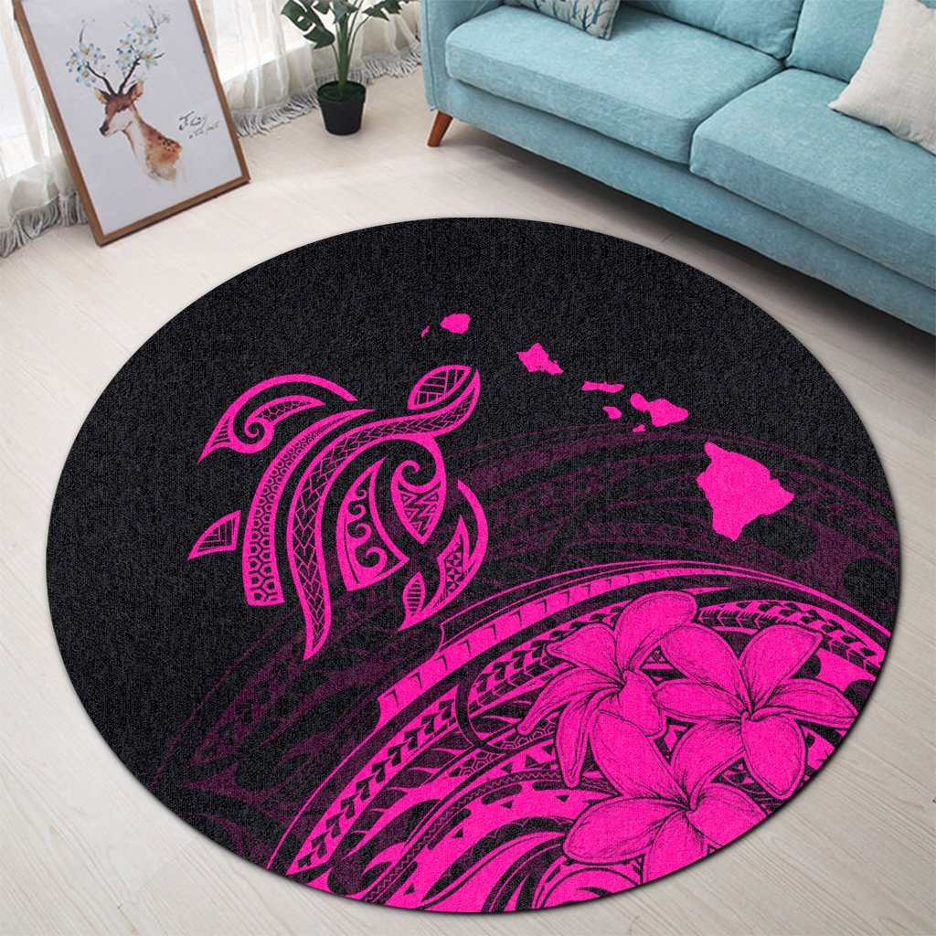 Hawaii Turtle Polynesian Map Plumeria Round Carpet Pink - AH - Polynesian Pride