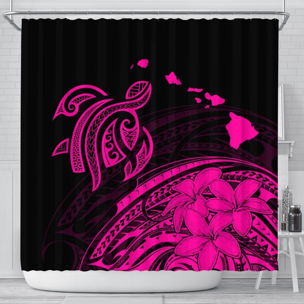 Hawaii Turtle Polynesian Map Plumeria Shower Curtain Pink - AH 177 x 172 (cm) Black - Polynesian Pride