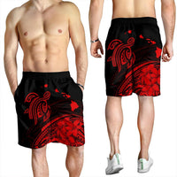 Hawaii Turtle Polynesian Map Plumeria Men's Shorts Red - AH - Polynesian Pride