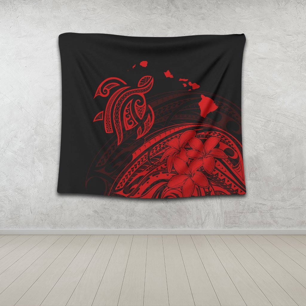 Hawaii Turtle Polynesian Map Plumeria Tapestry Red - AH - Polynesian Pride