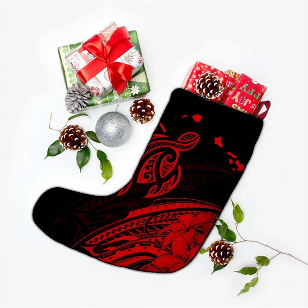 Hawaii Turtle Polynesian Map Plumeria Christmas Stocking Red - AH - Polynesian Pride