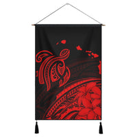 Hawaii Turtle Polynesian Map Plumeria Hanging Poster Red - AH Hanging Poster Cotton And Linen - Polynesian Pride