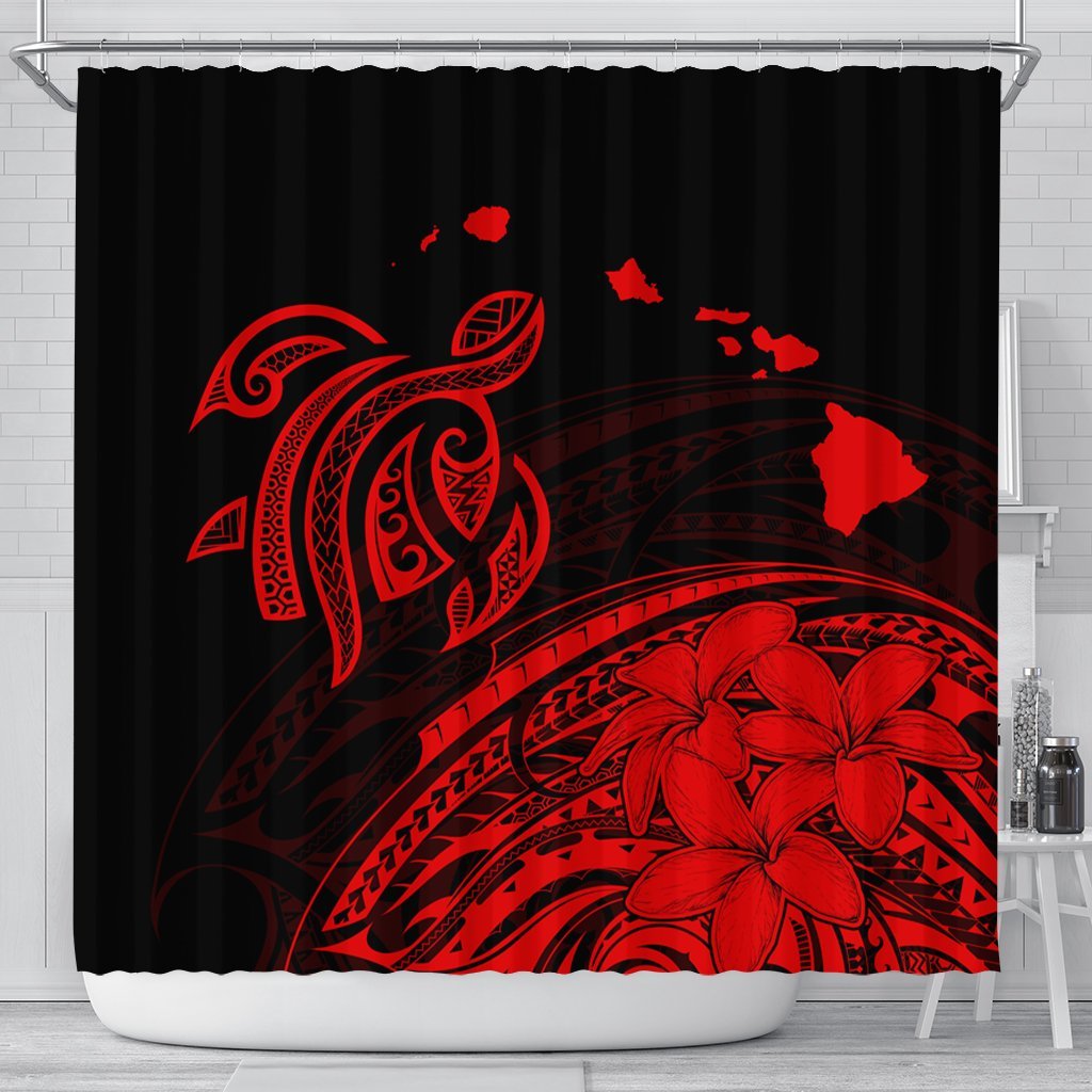 Hawaii Turtle Polynesian Map Plumeria Shower Curtain Red - AH 177 x 172 (cm) Black - Polynesian Pride