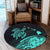 Hawaii Turtle Polynesian Map Plumeria Round Carpet Turquoise - AH - Polynesian Pride