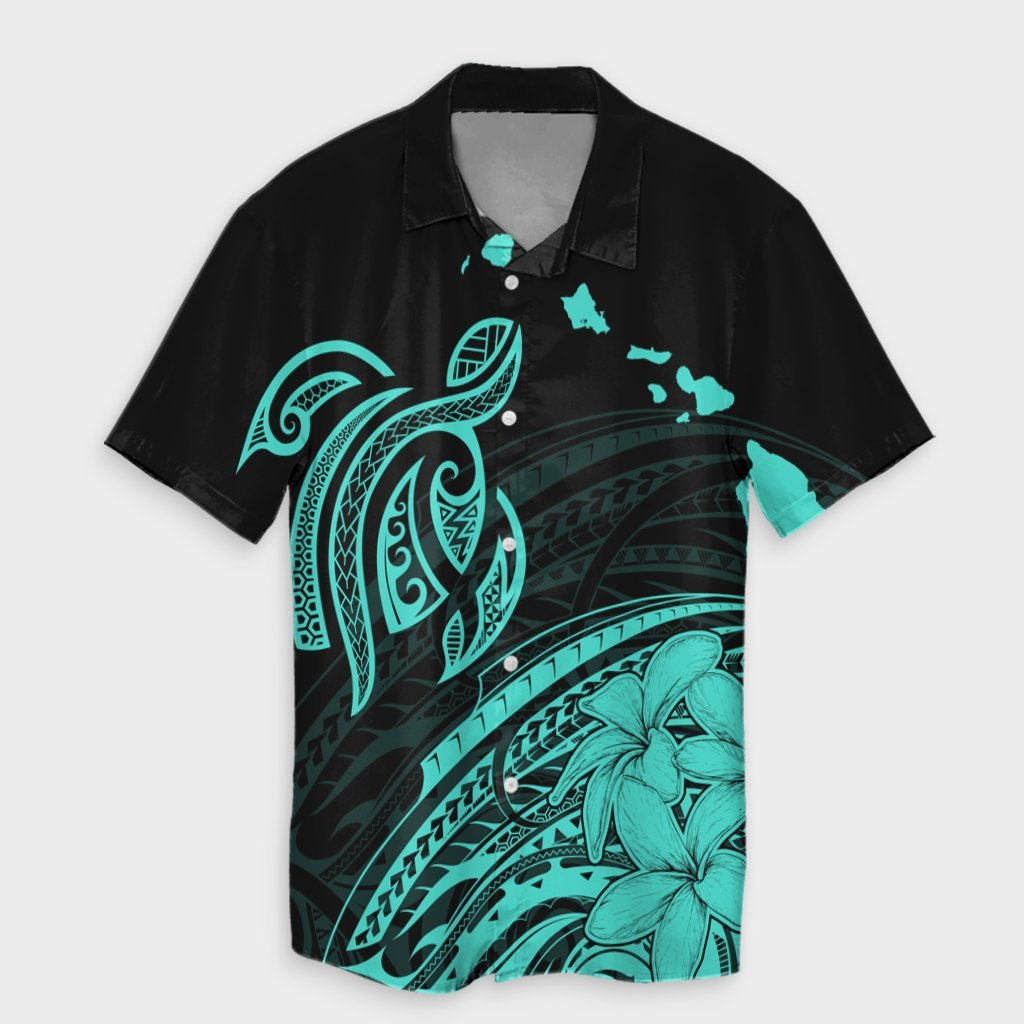 Hawaii Turtle Polynesian Map Plumeria Hawaiian Shirt Turquoise - AH Unisex Black - Polynesian Pride