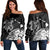 Hawaii Turtle Polynesian Map Plumeria Women's Off Shoulder Sweater White - AH Black - Polynesian Pride