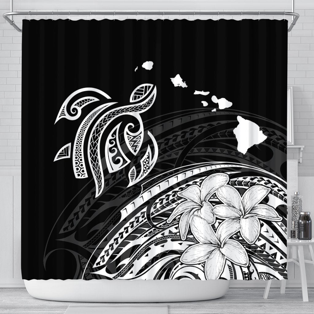 Hawaii Turtle Polynesian Map Plumeria Shower Curtain White - AH One Style 177 x 172 (cm) Black - Polynesian Pride