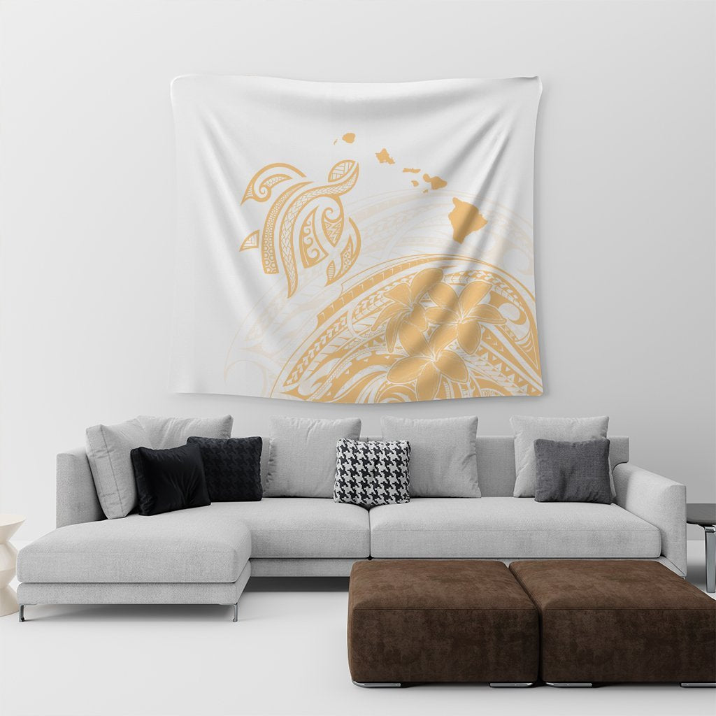 Hawaii Turtle Polynesian Map Plumeria White Background Tapestry - AH - Polynesian Pride