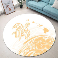 Hawaii Turtle Polynesian Map Plumeria White Background Round Carpet - AH - Polynesian Pride