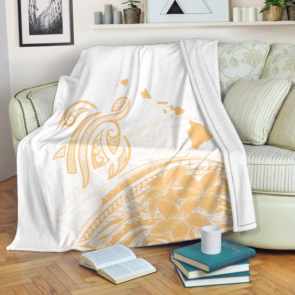 Hawaii Turtle Polynesian Map Plumeria Premium Blankets White Background - AH White - Polynesian Pride