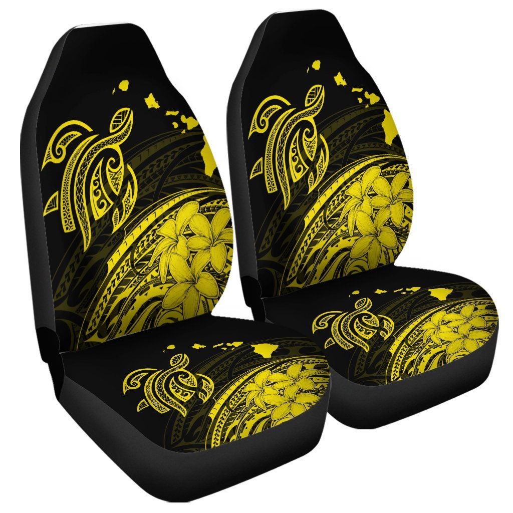 Hawaii Turtle Polynesian Map Plumeria Yellow Car Seat Covers - AH Universal Fit Black - Polynesian Pride