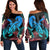 Hawaii Turtle Polynesian Tropical Women's Off Shoulder Sweater - Ghia Style - AH Black - Polynesian Pride