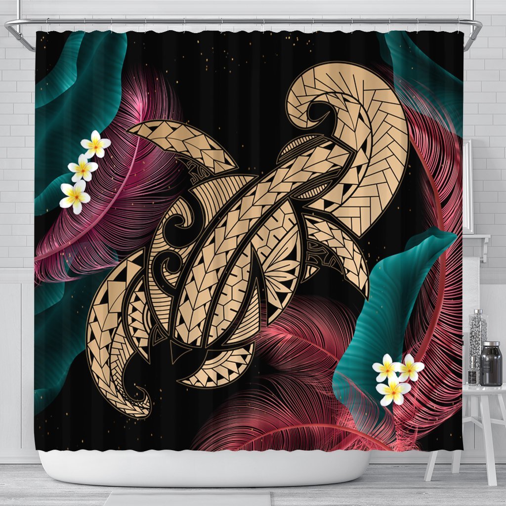 Hawaii Turtle Polynesian Tropical Shower Curtain - Ghia Style Gold - AH 177 x 172 (cm) Black - Polynesian Pride