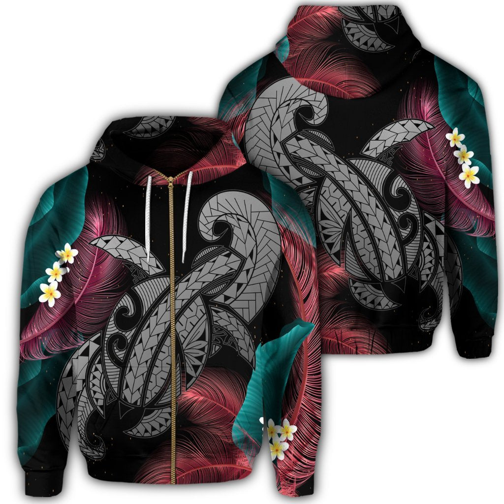 Hawaii Turtle Polynesian Tropical Zip Hoodie Ghia Style Gray Unisex Art - Polynesian Pride
