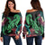 Hawaii Turtle Polynesian Tropical Women's Off Shoulder Sweater - Ghia Style Green - AH Black - Polynesian Pride