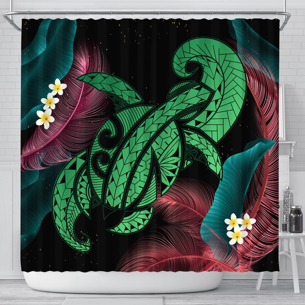 Hawaii Turtle Polynesian Tropical Shower Curtain - Ghia Style Green - AH 177 x 172 (cm) Black - Polynesian Pride