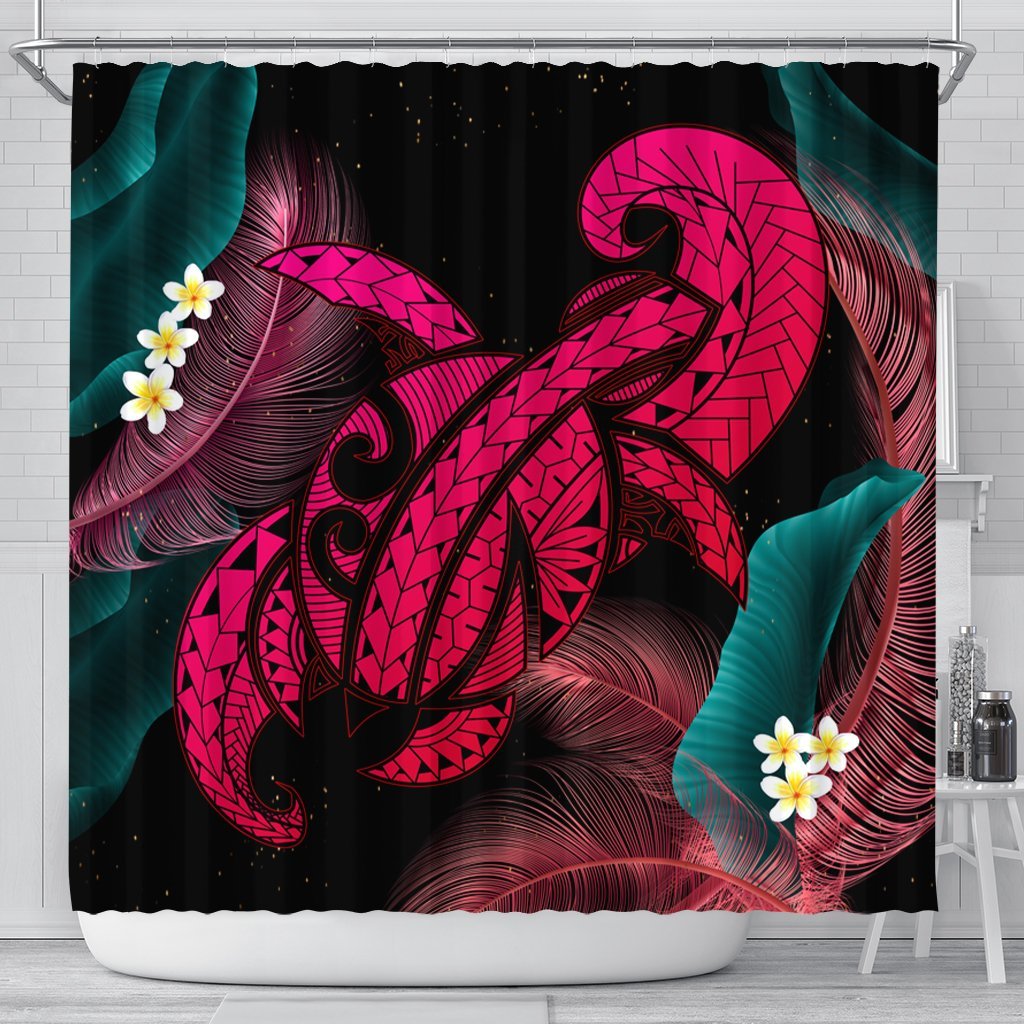 Hawaii Turtle Polynesian Tropical Shower Curtain - Ghia Style Pink - AH 177 x 172 (cm) Black - Polynesian Pride