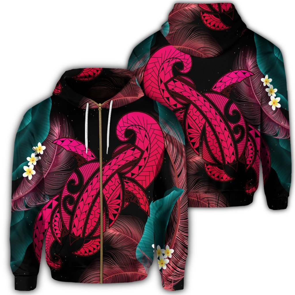 Hawaii Turtle Polynesian Tropical Zip Hoodie Ghia Style Pink Unisex Art - Polynesian Pride