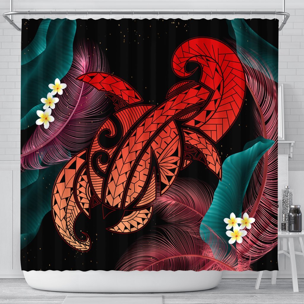 Hawaii Turtle Polynesian Tropical Shower Curtain - Ghia Style Red - AH 177 x 172 (cm) Black - Polynesian Pride