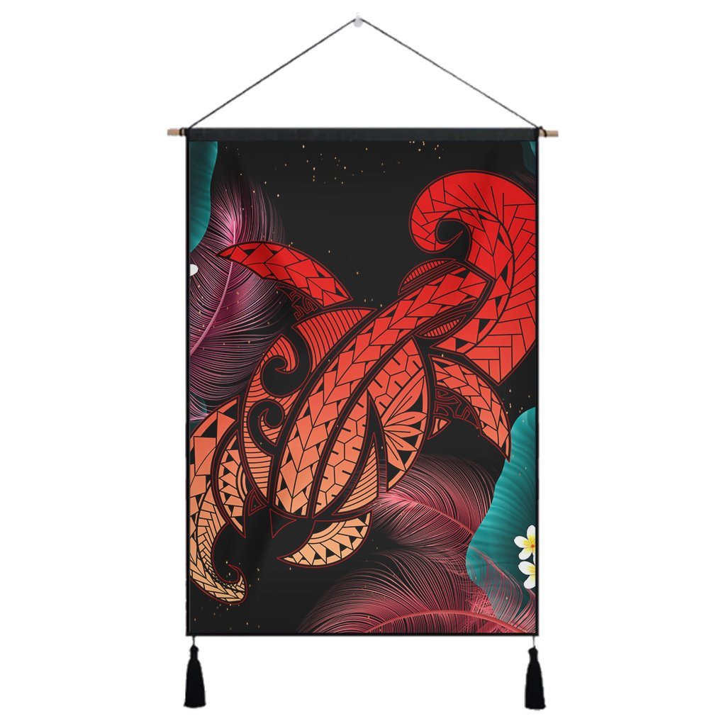 Hawaii Turtle Polynesian Tropical Hanging Poster - Ghia Style Red - AH Hanging Poster Cotton And Linen - Polynesian Pride