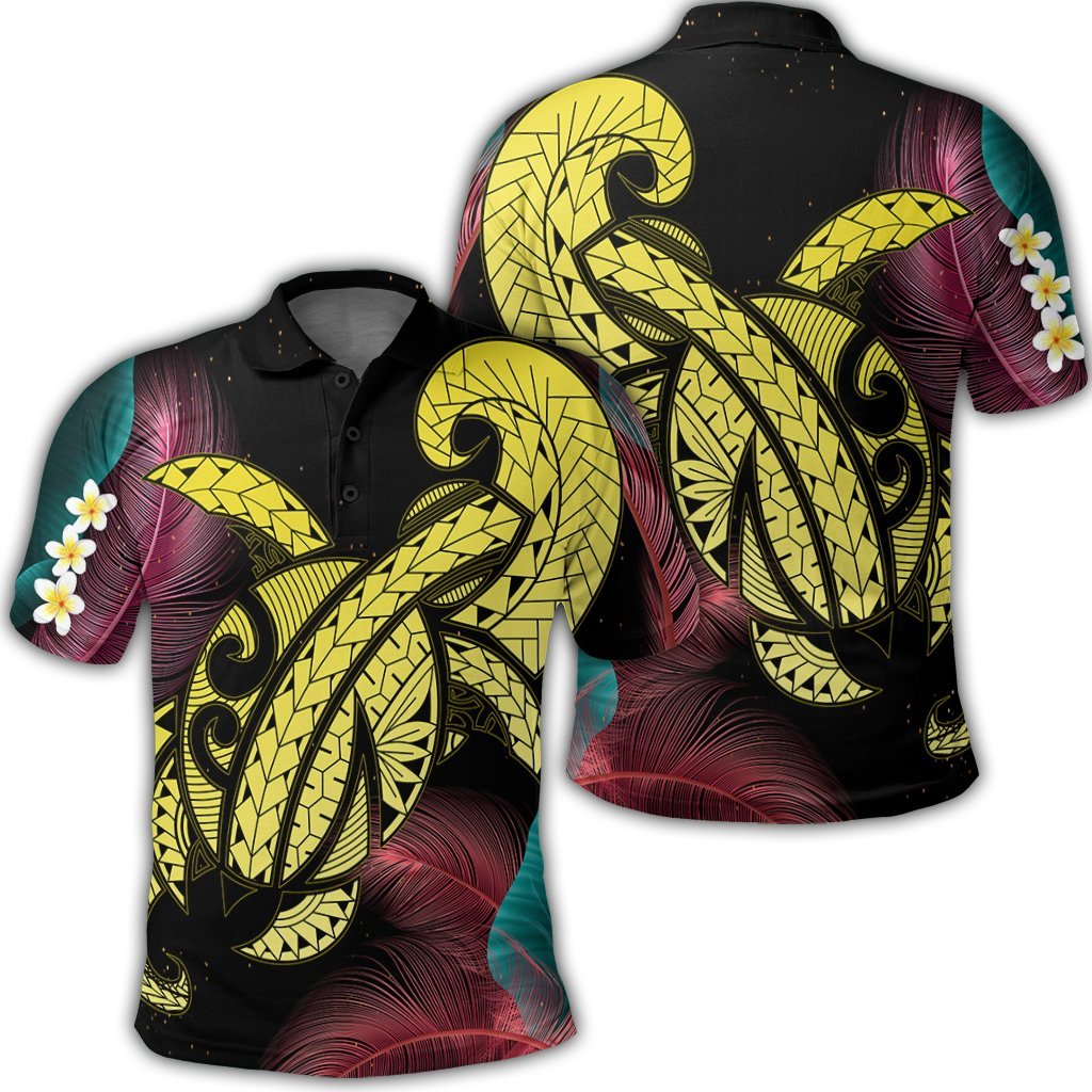 Hawaii Turtle Polynesian Tropical Polo Shirt Ghia Style Yellow Unisex Black - Polynesian Pride