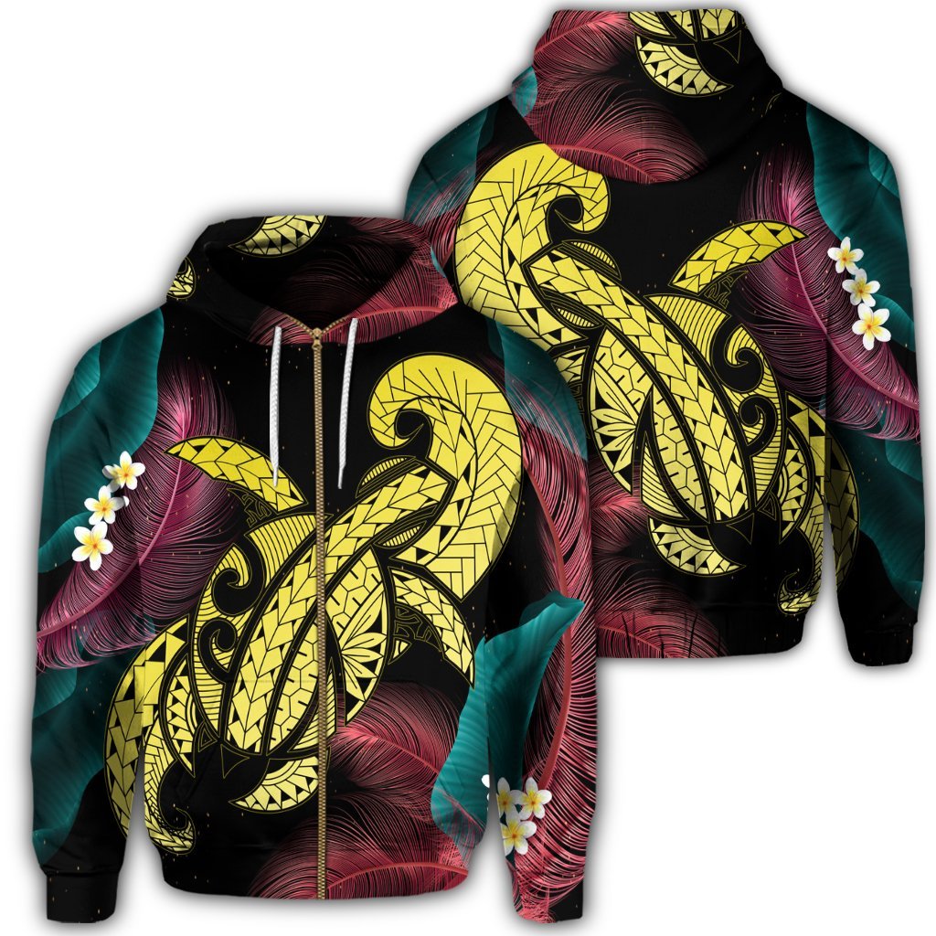 Hawaii Turtle Polynesian Tropical Zip Hoodie Ghia Style Yellow Unisex Art - Polynesian Pride