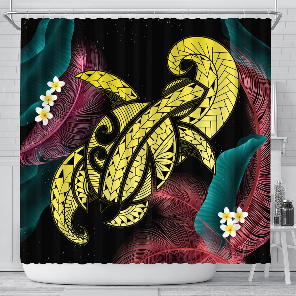 Hawaii Turtle Polynesian Tropical Shower Curtain - Ghia Style Yellow - AH 177 x 172 (cm) Black - Polynesian Pride