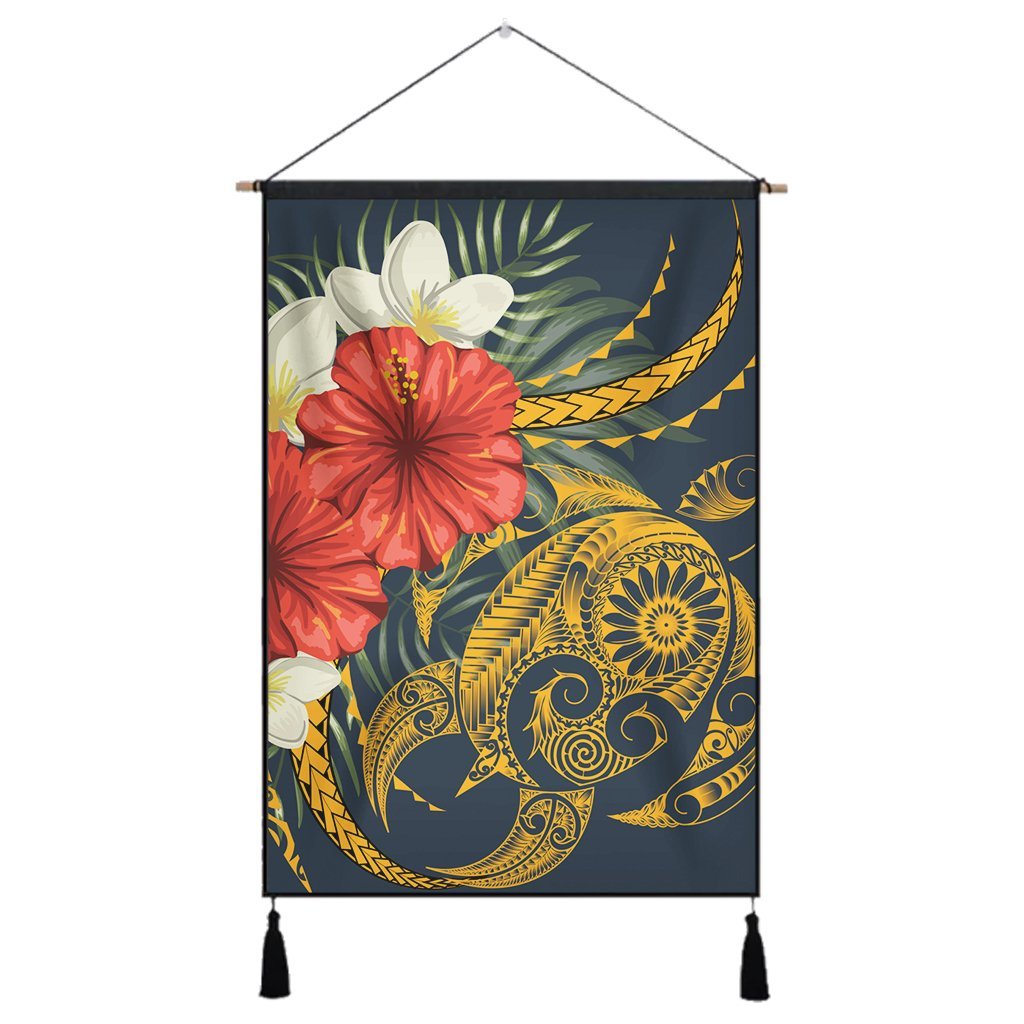 Hawaii Turtle Polynesian Tropical Hibiscus Plumeria Hanging Poster - AH Hanging Poster Cotton And Linen - Polynesian Pride