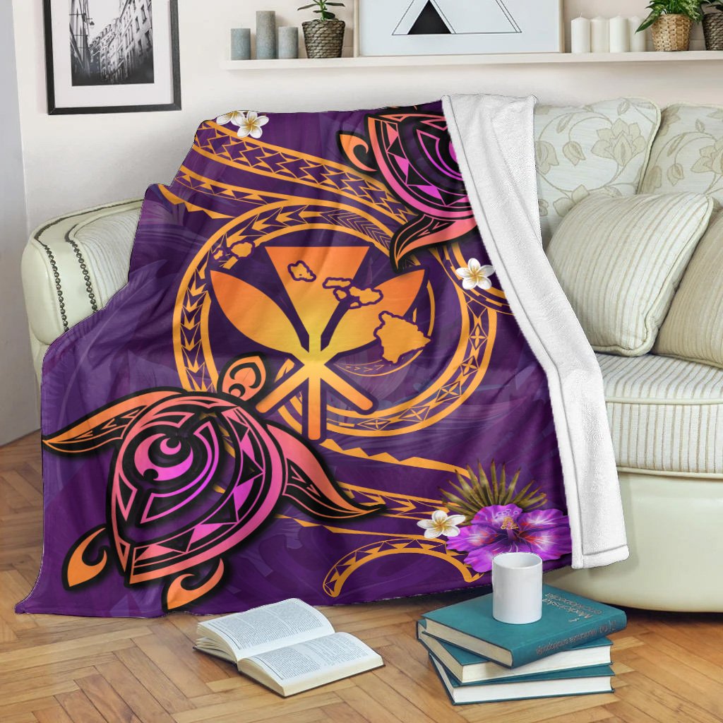 Hawaii Turtle Polynesian Violet Premium Blanket - Tee Style - AH White - Polynesian Pride