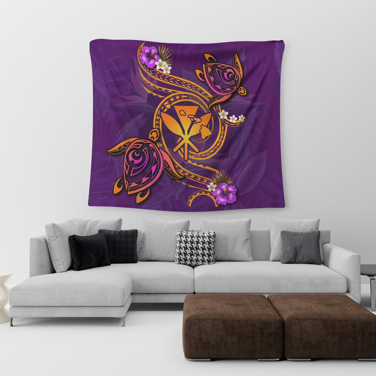 Hawaii Turtle Polynesian Violet Tapestry - Tee Style - AH Wall Tapestry Purple - Polynesian Pride