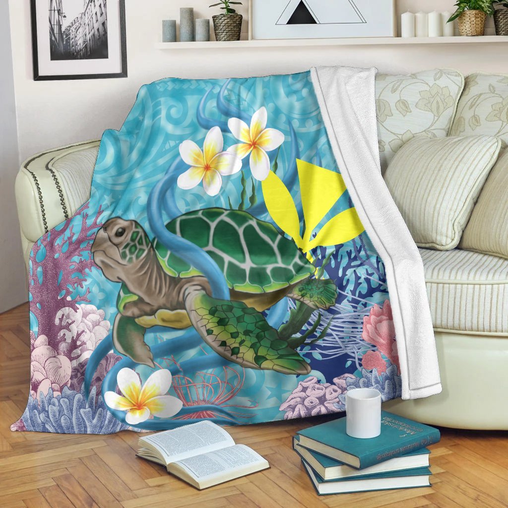 Hawaii Turtle Sea Cotral Polynesian Premium Blankets - AH White - Polynesian Pride