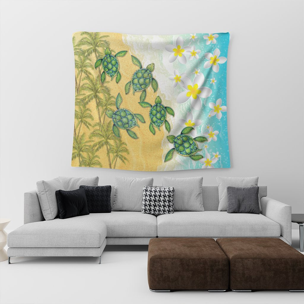 Hawaii Turtle Sea Hibiscus Coconut Tree Tapestry - AH - Polynesian Pride