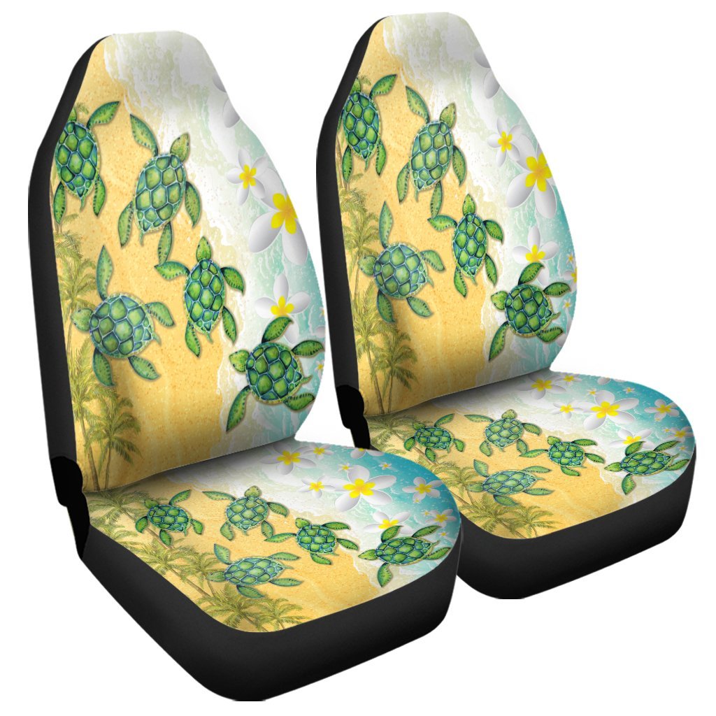 Hawaii Turtle Sea Hibiscus Coconut Tree Car Seat Covers - AH Universal Fit Black - Polynesian Pride