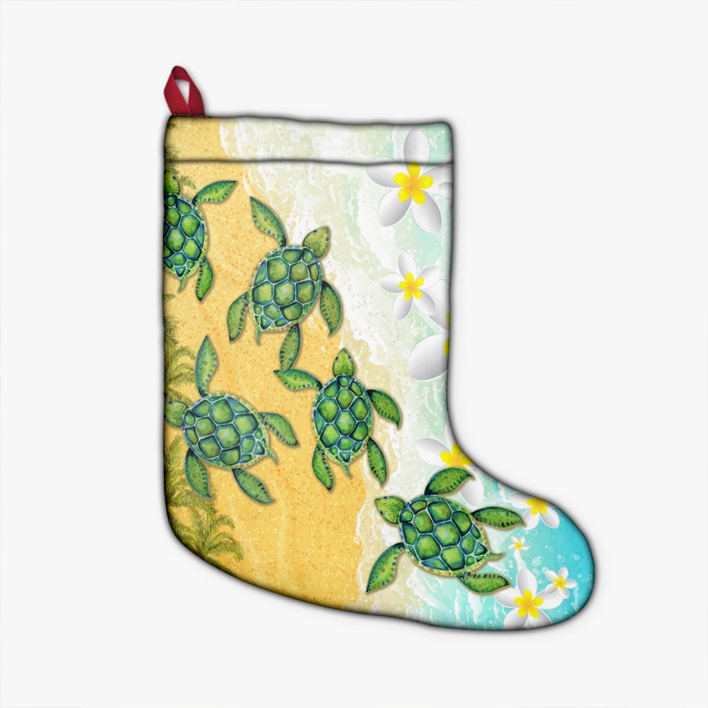 Hawaii Turtle Sea Hibiscus Coconut Tree Christmas Stocking - AH Christmas Stocking 26 X 42 cm Black - Polynesian Pride