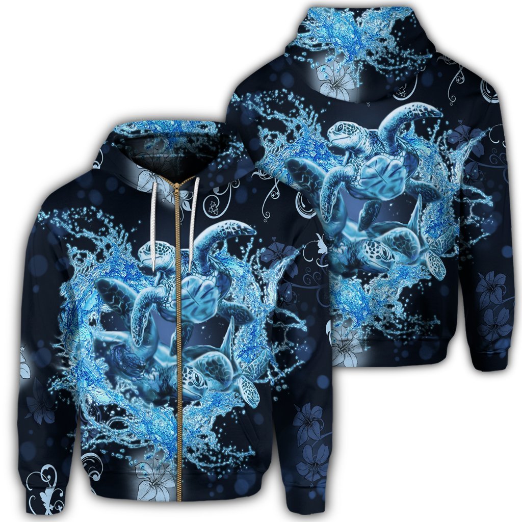 Hawaii Turtle Sea Ohana Zip Hoodie Unisex Art - Polynesian Pride