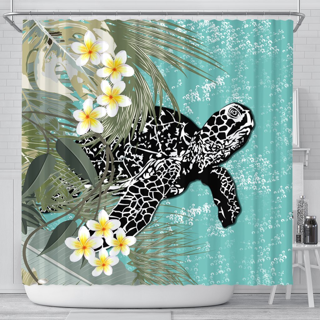 Hawaii Turtle Sea Plumeria Shower Curtain - AH 177 x 172 (cm) Black - Polynesian Pride