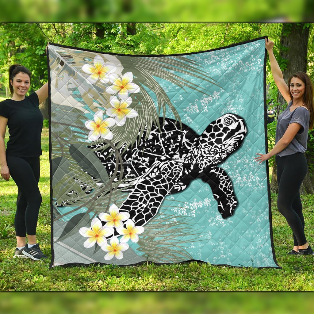 Hawaii Turtle Sea Plumeria Premium Quilts - AH Black - Polynesian Pride