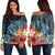 Hawaii Turtle Shark Manta Ray Hibiscus Plumeria Women's Off Shoulder Sweater - AH Black - Polynesian Pride