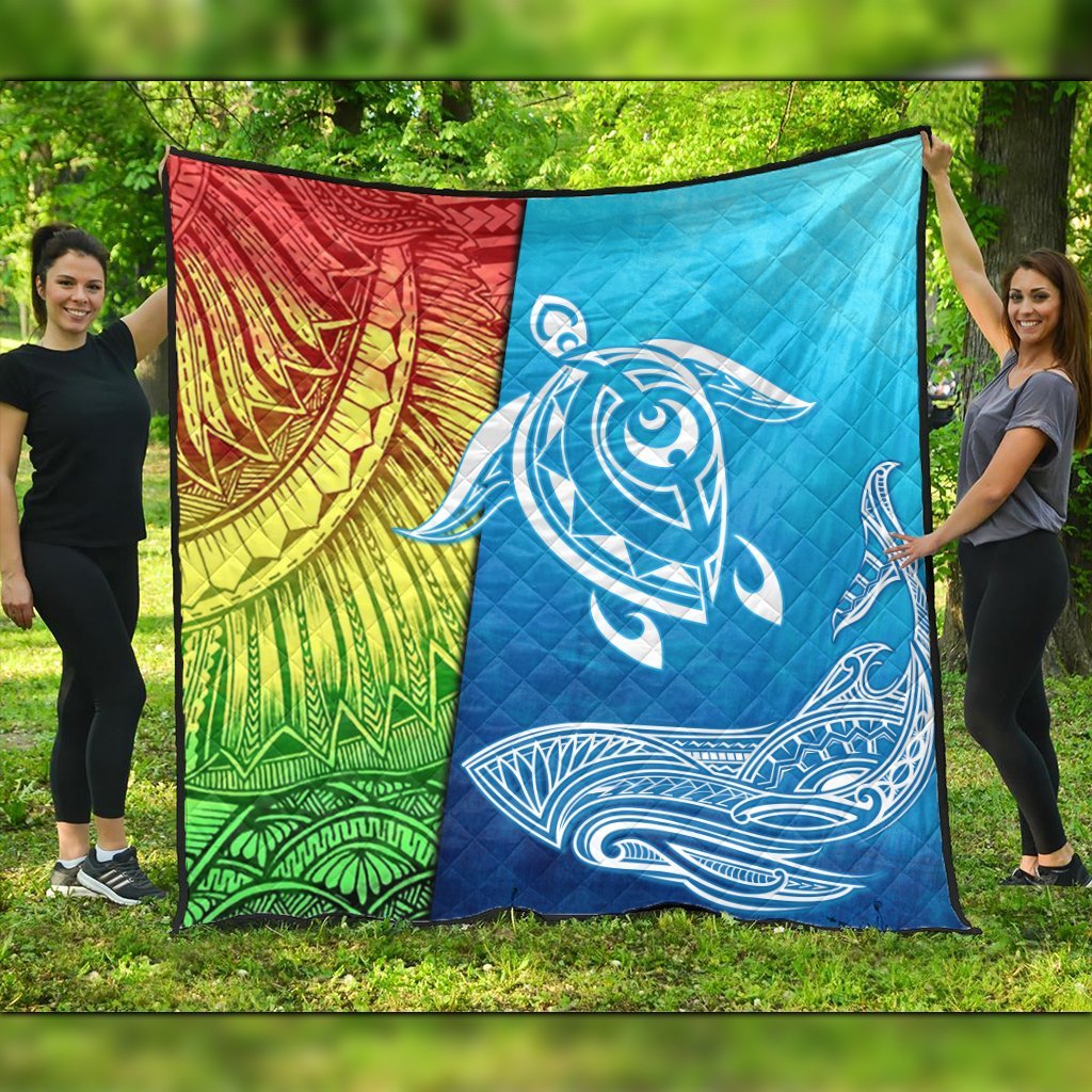 Hawaii Turtle Shark Polynesian And Sea Premium Quilts - AH Black - Polynesian Pride