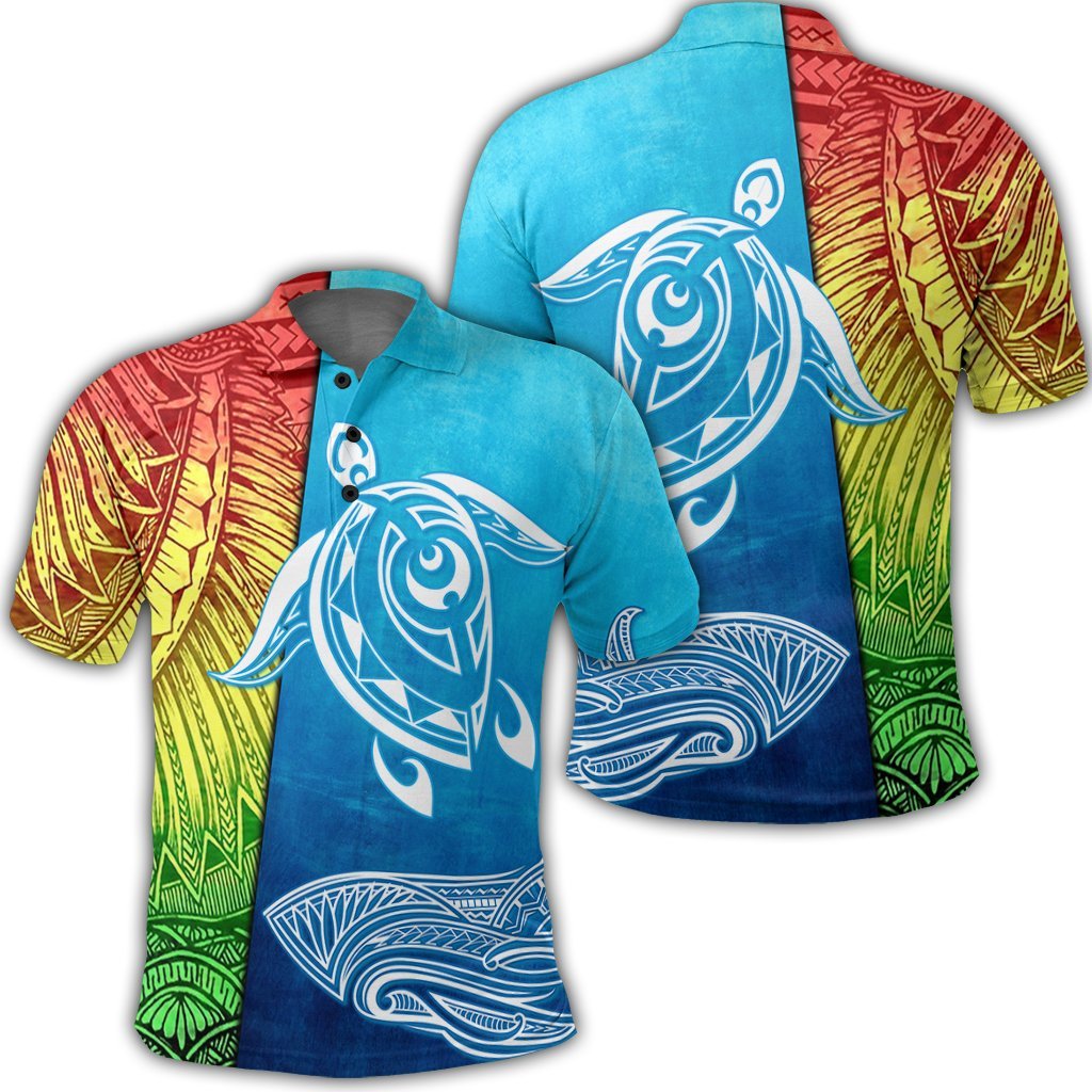 Hawaii Turtle Shark Polynesian and Sea Polo Shirt Unisex Black - Polynesian Pride