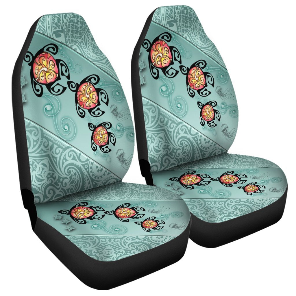 Hawaii Turtle Swimming Tribal Polynesian Car Seat Covers - AH - Min Style Universal Fit Black - Polynesian Pride