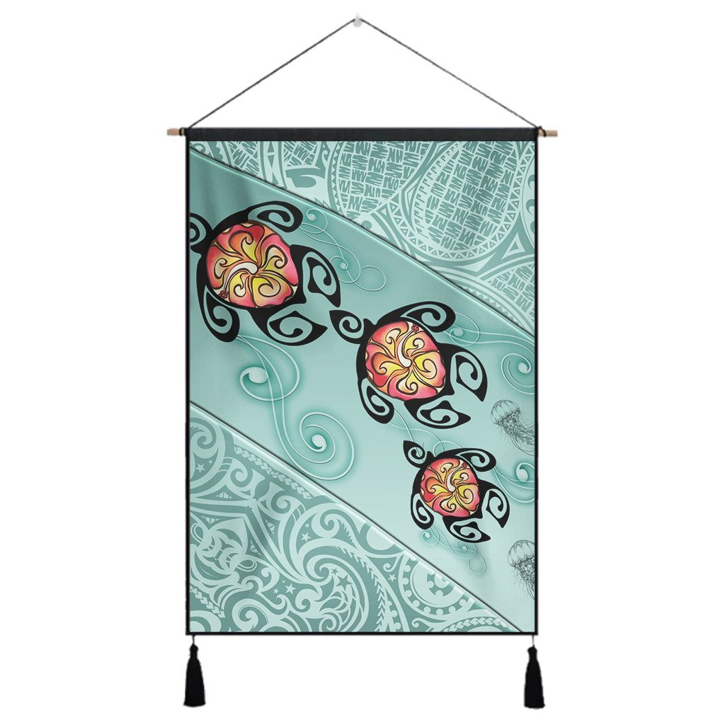 Hawaii Turtle Swimming Tribal Polynesian Hanging Poster - AH - Min Style Hanging Poster Cotton And Linen - Polynesian Pride