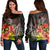 Hawaii Turtle Tree Hibiscus Women's Off Shoulder Sweater - AH Black - Polynesian Pride